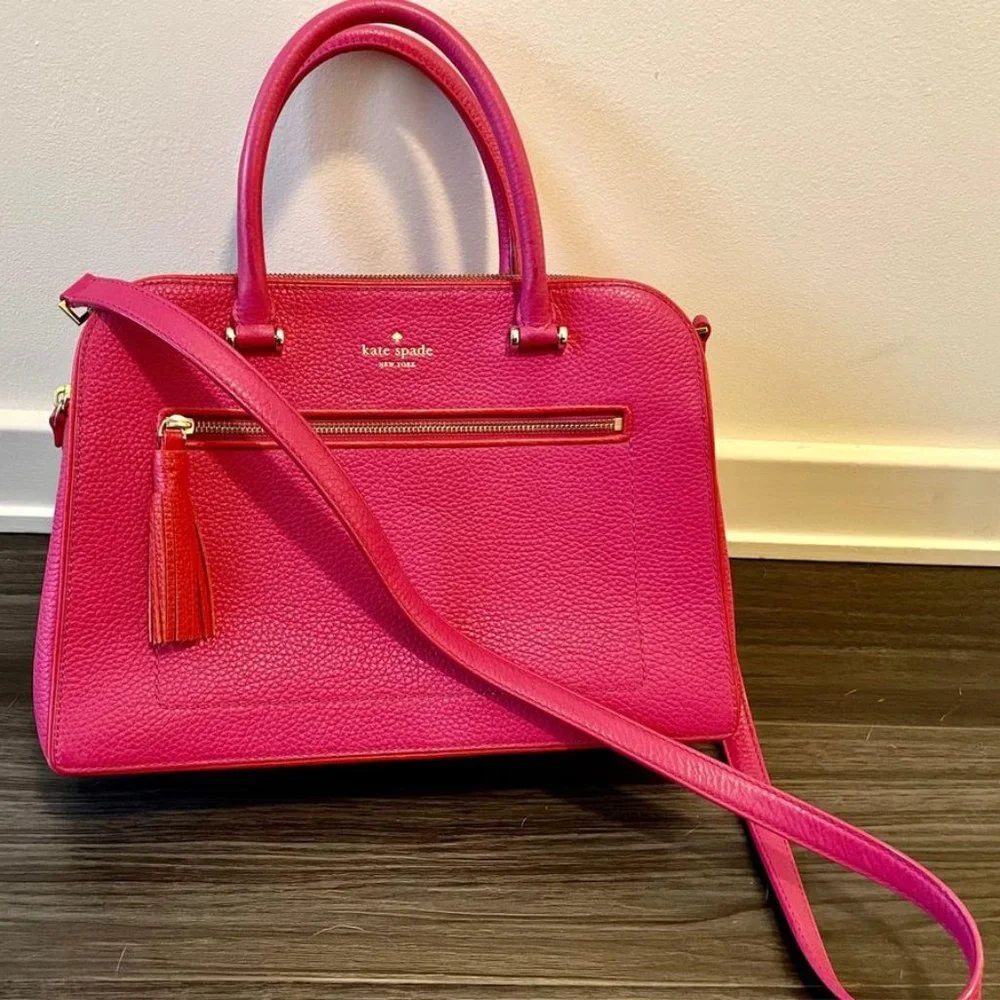 kate spade Hot Pink Pebbled Leather Satchel with Gold Hardware